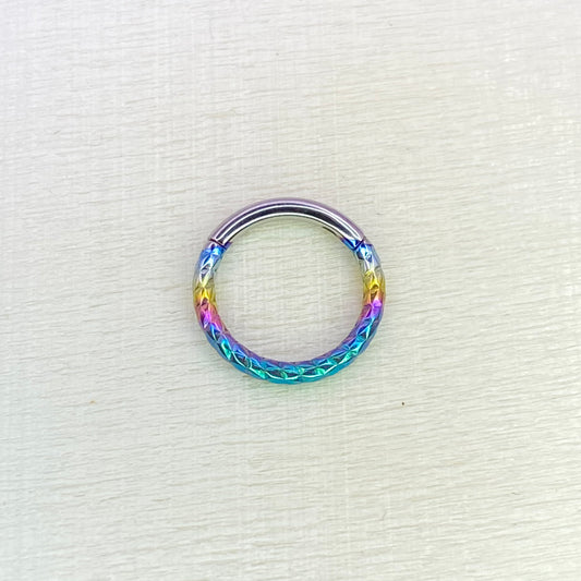 RAINBOW Anodized Twisted Rope Style Medical Grade ASTM F-136 Titanium Hinged Ring Clicker Hoop Helix Cartilage Lobe Septum Hoop size:1.2x8mm