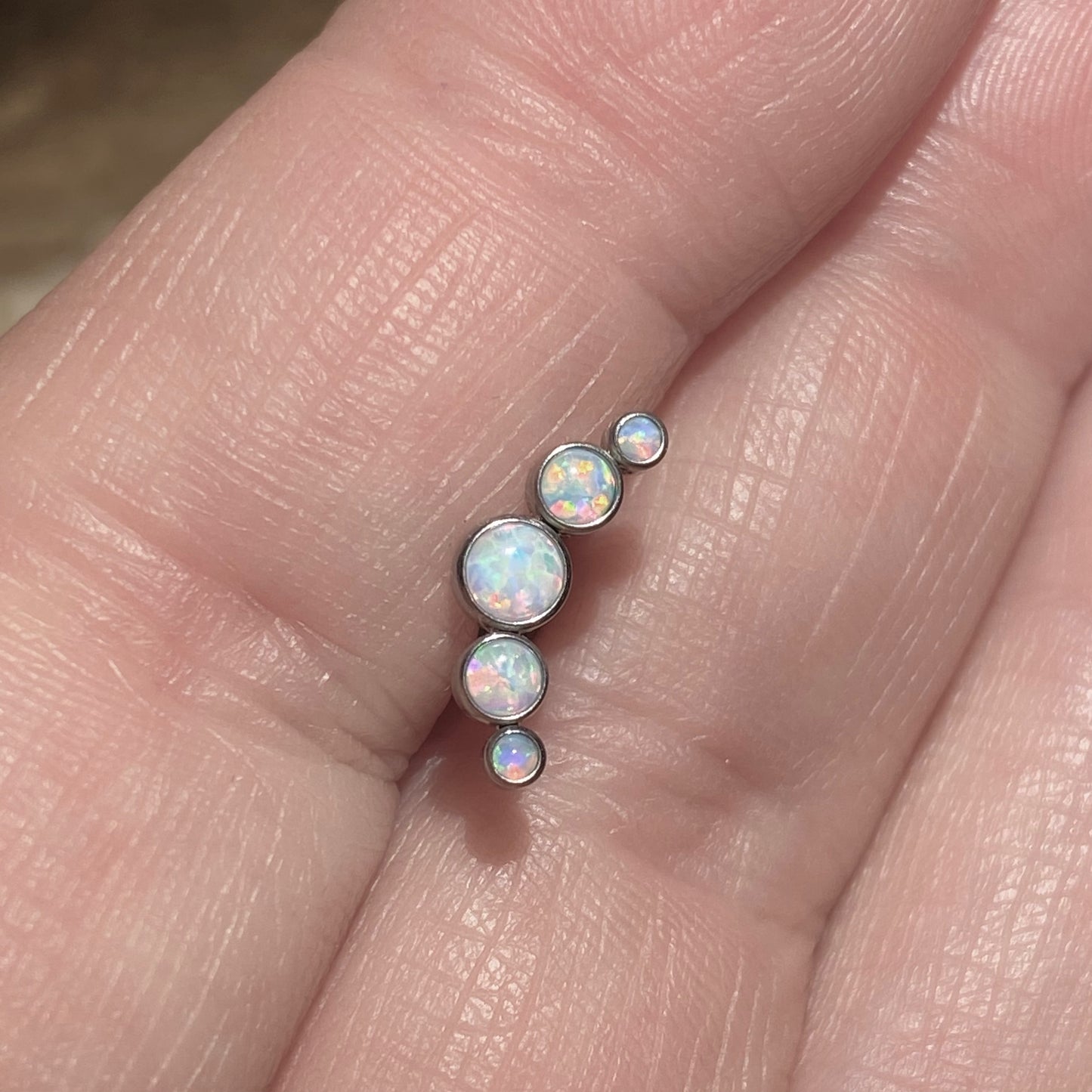 WHITE OPAL CLUSTER Crescent Top Medical Grade ASTM F136 Titanium Internal Thread Labret Ear Jewellery Helix, Tragus, Cartilage, Lobe Earring