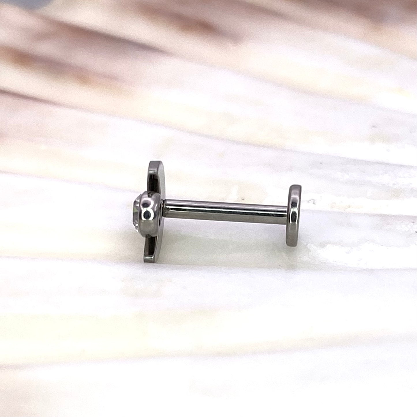 MOON with Single Clear Gem Internal Thread Medical Grade ASTM F136 Titanium Labret Lobe Flat Piercing jewellery