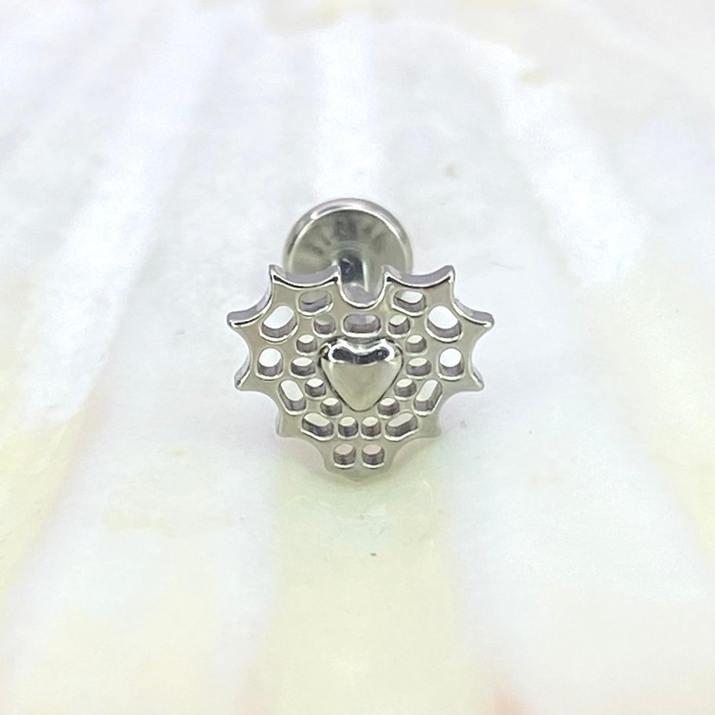 SACRED HEART Internal Thread Top Medical grade titanium ASTM F136 Labret Stud for Lobe Helix Tragus size: 1.2 x 8mm