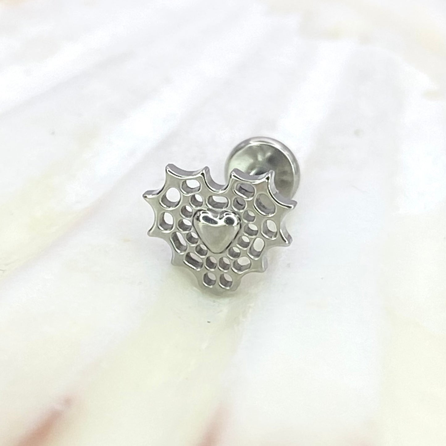 SACRED HEART Internal Thread Top Medical grade titanium ASTM F136 Labret Stud for Lobe Helix Tragus size: 1.2 x 8mm