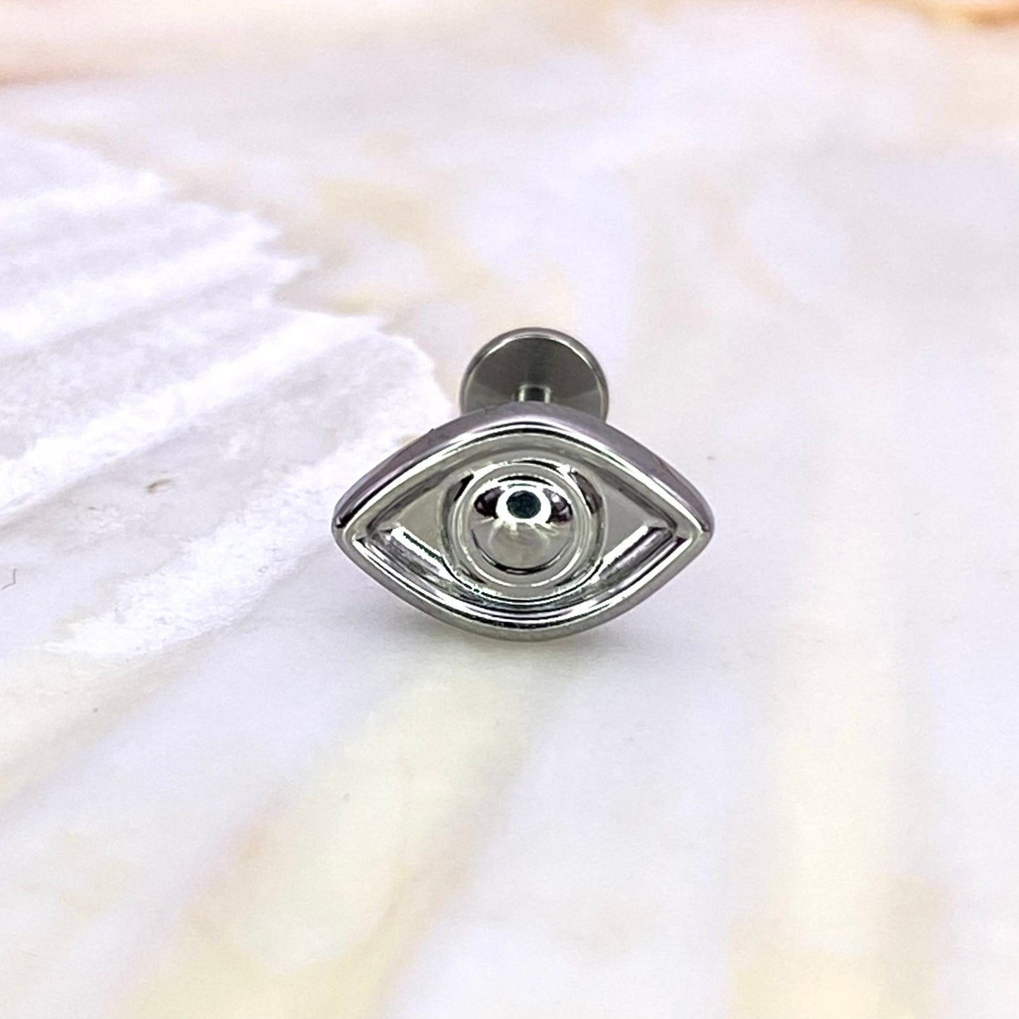ALL SEEING EYE Top Internal Thread Top Medical grade titanium ASTM F136 Labret Stud for Lobe Helix Tragus, Flat Piercings size: 1.2 x 8mm