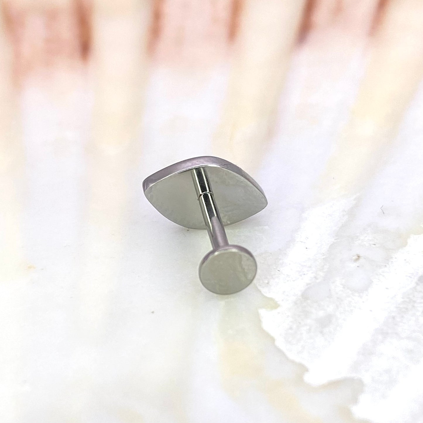 ALL SEEING EYE Top Internal Thread Top Medical grade titanium ASTM F136 Labret Stud for Lobe Helix Tragus, Flat Piercings size: 1.2 x 8mm