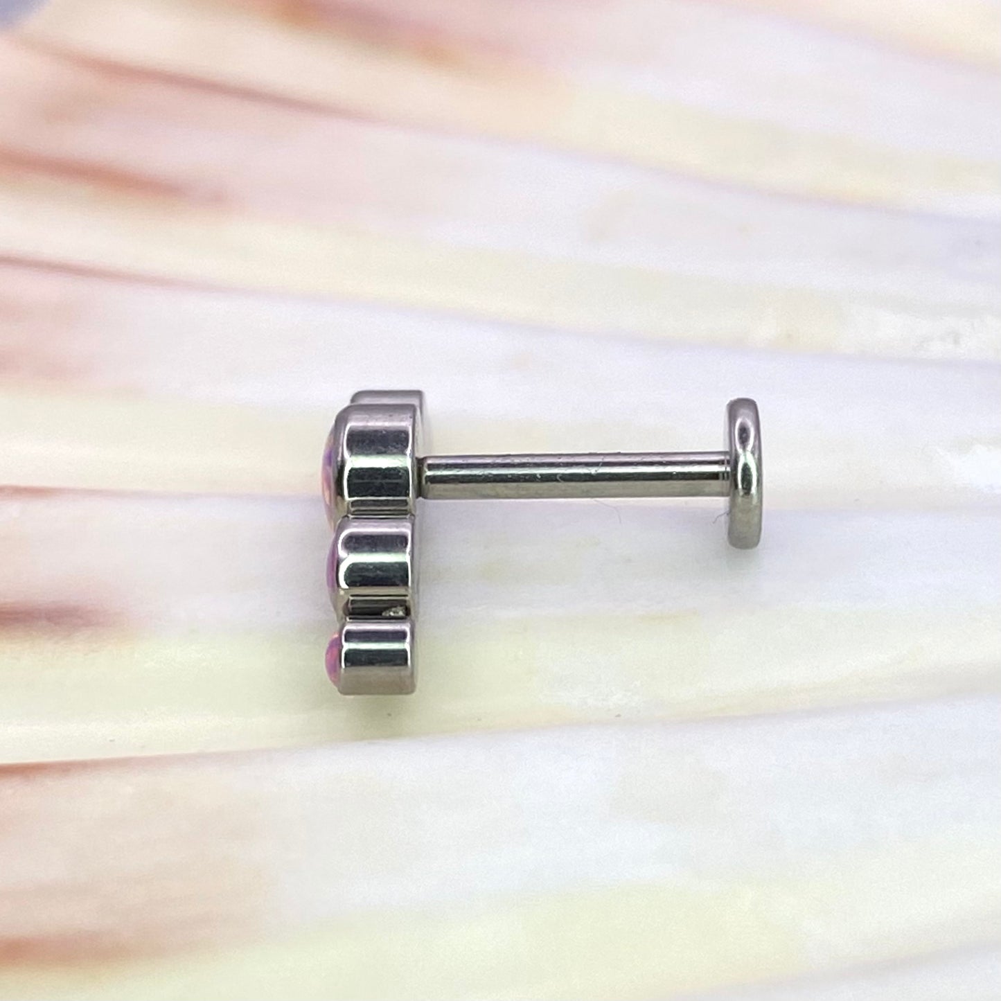 PINK OPAL CLUSTER Crescent Top Medical Grade ASTM F136 Titanium Internal Thread Labret Ear Jewellery Helix, Tragus, Cartilage, Lobe Earring