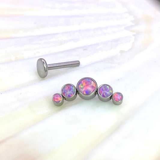 PINK OPAL CLUSTER Crescent Top Medical Grade ASTM F136 Titanium Internal Thread Labret Ear Jewellery Helix, Tragus, Cartilage, Lobe Earring