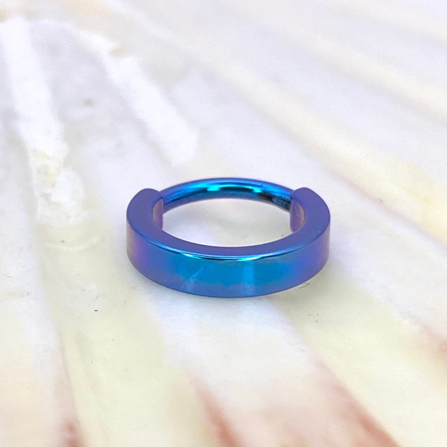 TEAL Colour Anodized 2mm Wide Band Hoop, Implant Grade Titanium Clicker Hoop, Lobe Earring, Helix Hoop, Septum Ring