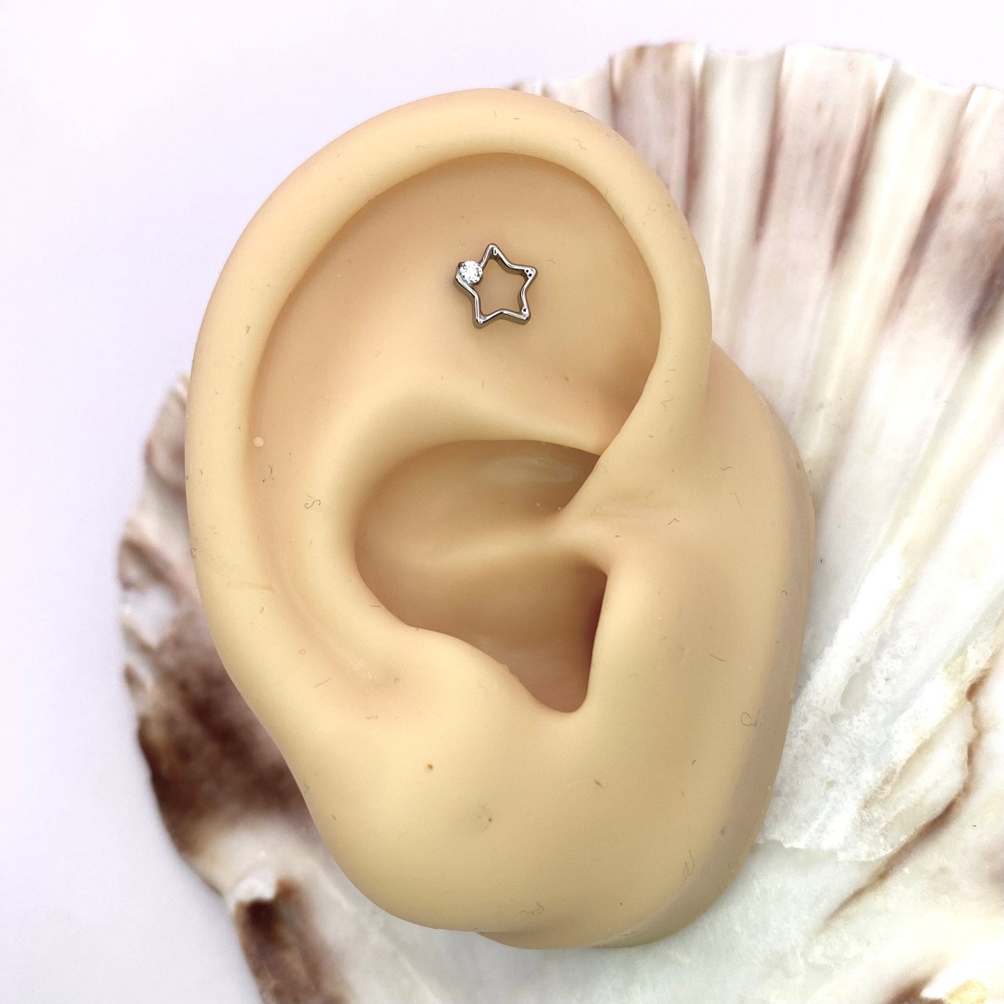 Hollow Star with Clear Gem top Medical Grade ASTM F136 Titanium Internal Thread Labret Ear Jewellery Helix Tragus Lobe Cartilage Flat Piercing Earring