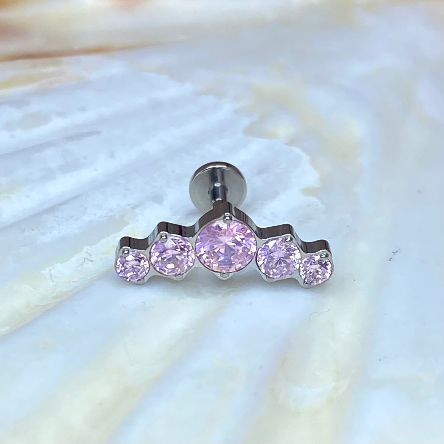 PINK GEM CLUSTER Crescent Top Medical Grade ASTM F136 Titanium Internal Thread Labret Ear Jewellery Helix, Tragus, Cartilage, Lobe Earring