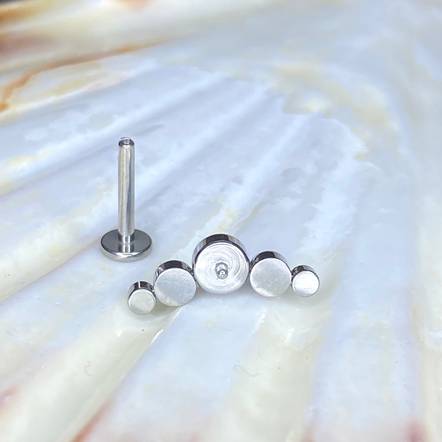 WHITE OPAL CLUSTER Crescent Top Medical Grade ASTM F136 Titanium Internal Thread Labret Ear Jewellery Helix, Tragus, Cartilage, Lobe Earring