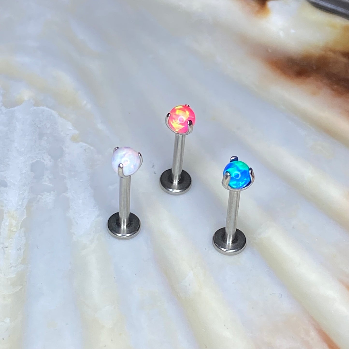 OPAL Claw Set Gem Ball Top Medical grade Internal thread ASTM:F-136 titanium Labret,  1.2x6/8/10mm lobe helix cartilage tragus piercing jewellery