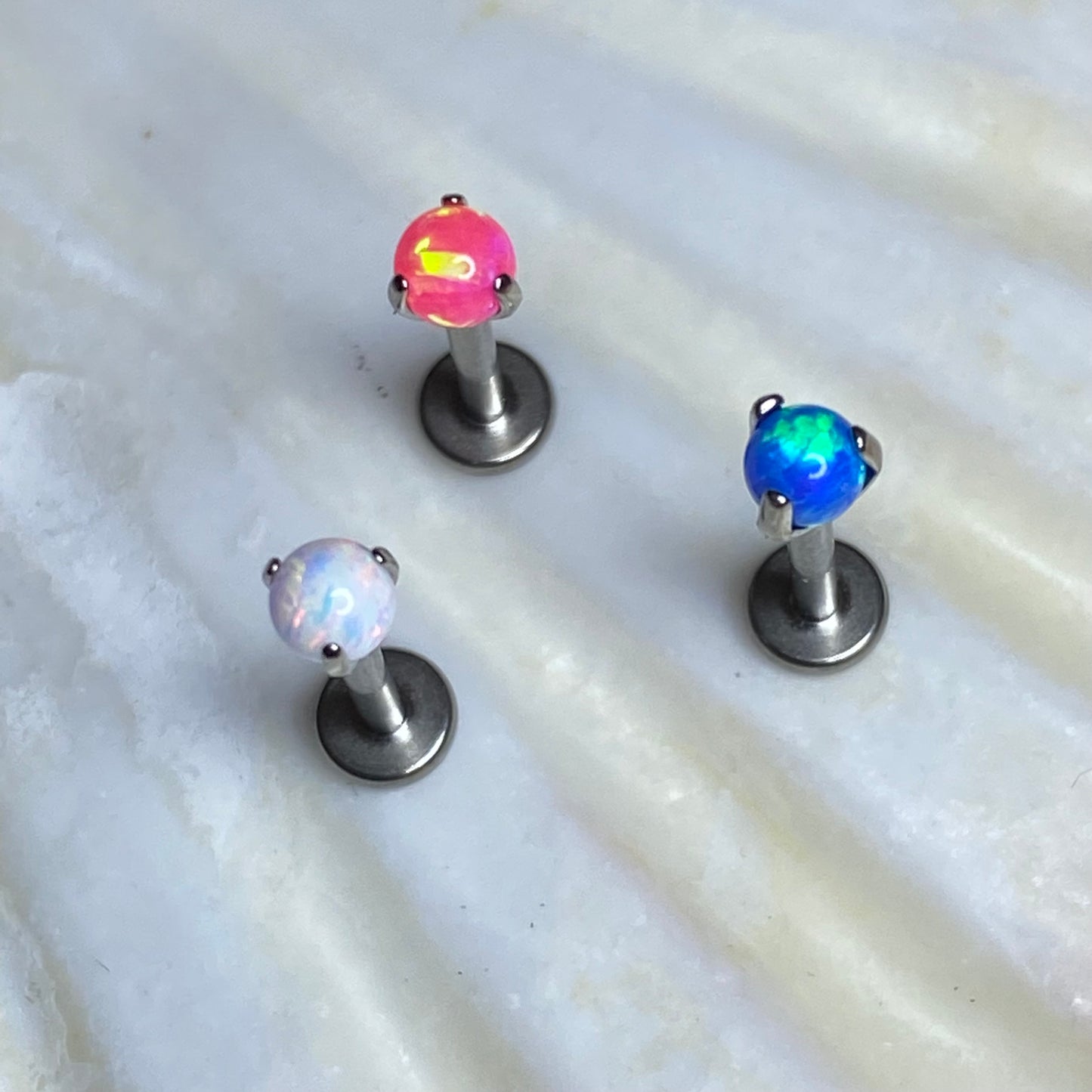 OPAL Claw Set Gem Ball Top Medical grade Internal thread ASTM:F-136 titanium Labret,  1.2x6/8/10mm lobe helix cartilage tragus piercing jewellery