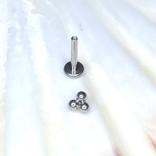 TRIO BALL Top Medical Grade ASTM F136 Titanium Internal Thread Labret Ear Jewellery Helix Tragus Cartilage Earring 1.2x8mm