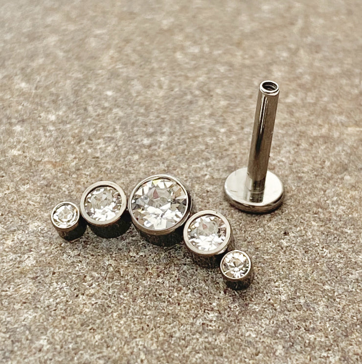 5 Gems Cluster Top Clear/Pink/Blue Gems Medical Grade ASTM F136 Titanium Internal Thread Labret Ear Jewellery Helix Tragus Lobe Cartilage Earring