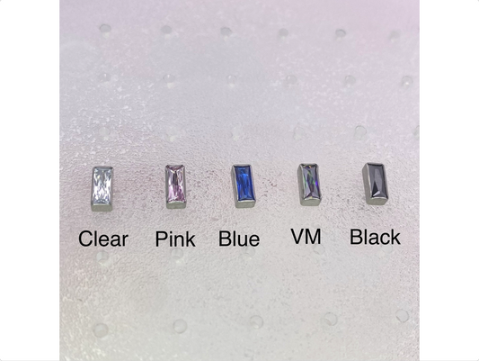 RECTANGLE Shape Gem Top Labret, Clear,Pink,Blue,VM,Black Gems Medical grade ASTM:F-136 titanium Internal Thread, size 1.2 x 6/8/10mm, 16g