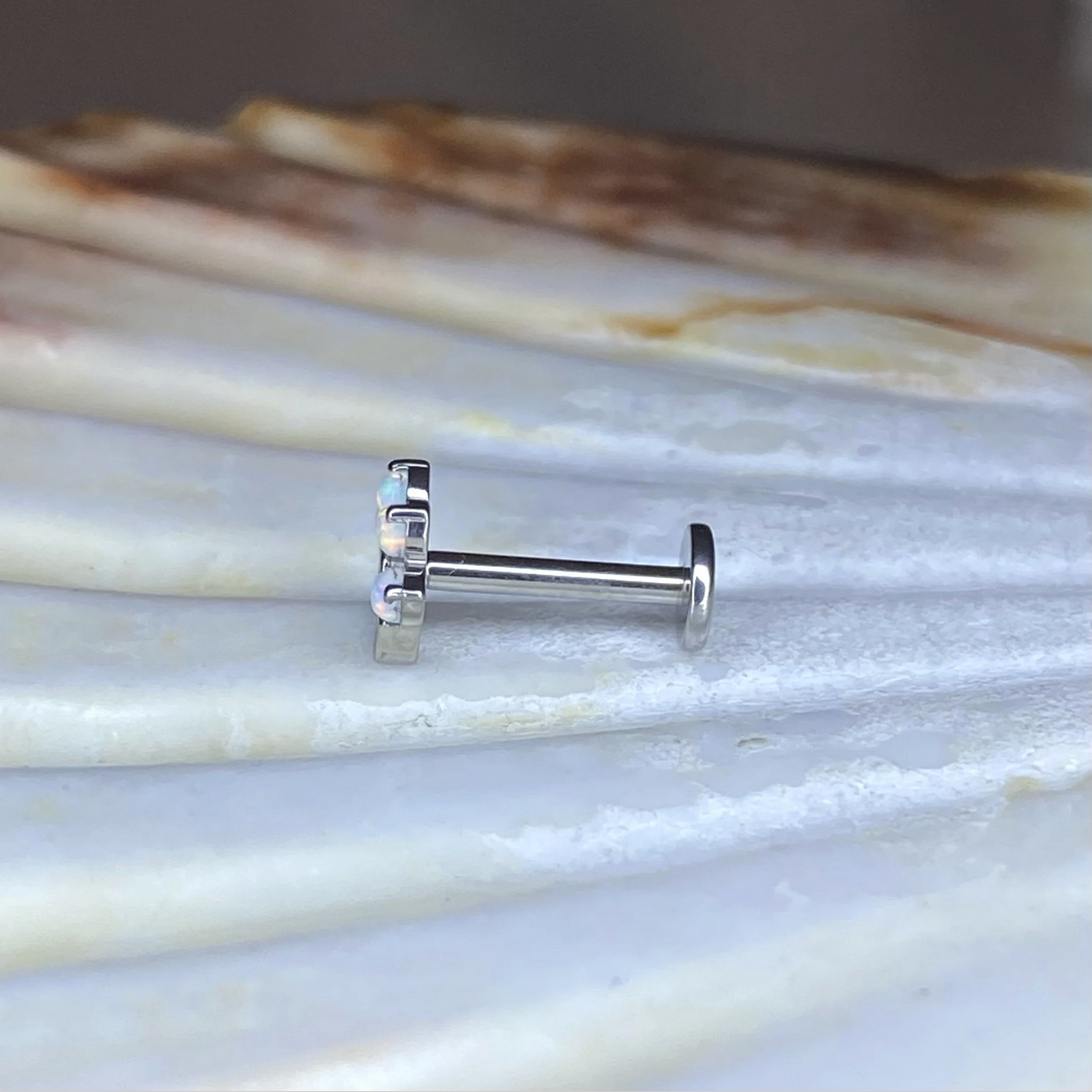 White Opal Gem PAW Print Top Implant Grade ASTM:F-136 Titanium Labret 1.2x8mm Earring Internal Thread Cartilage stud, dog paw, cat paw