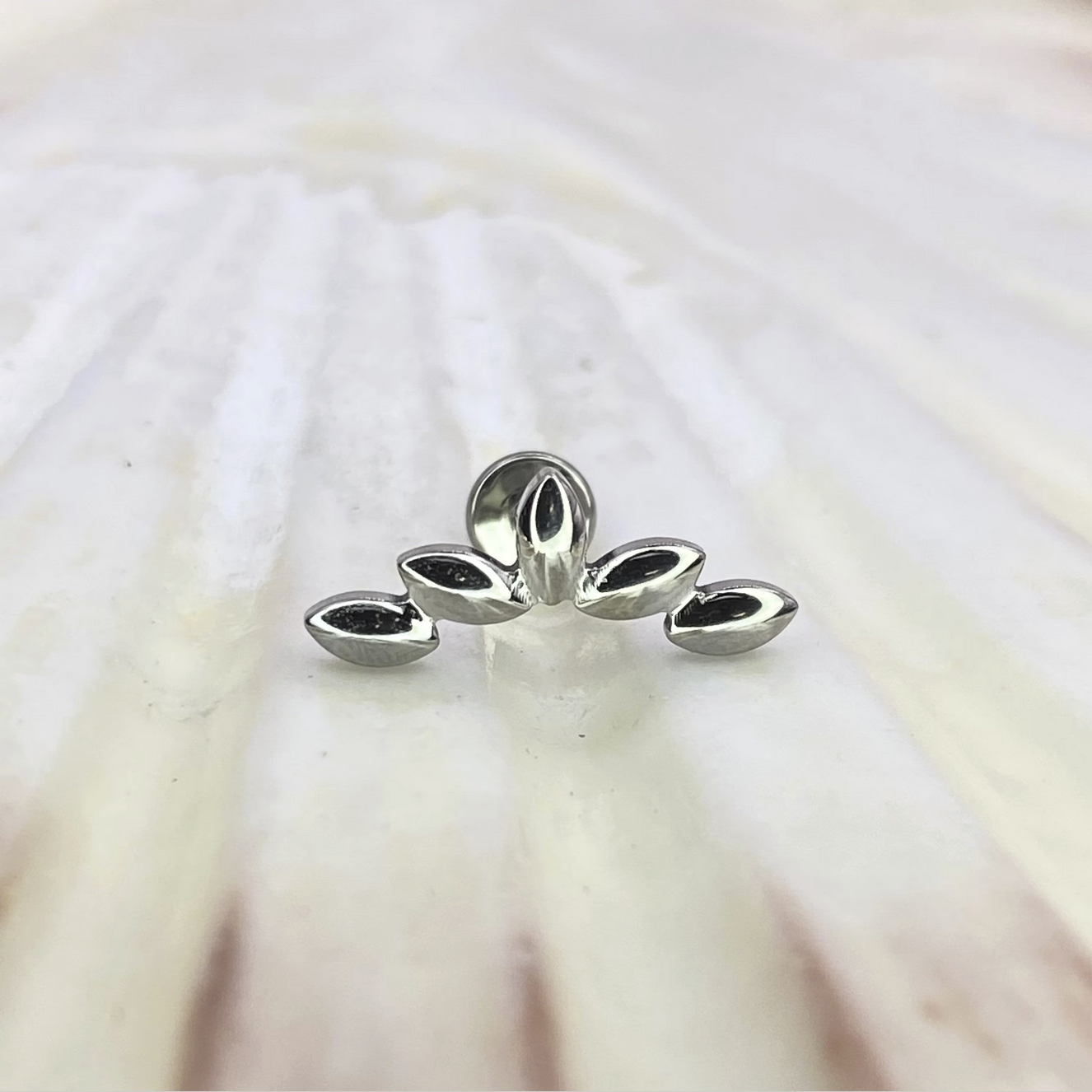 Marquise Fan Top Medical grade ASTM:F-136 titanium labret internal thread conch helix cartilage jewellery 1.2 x 6/8/10mm
