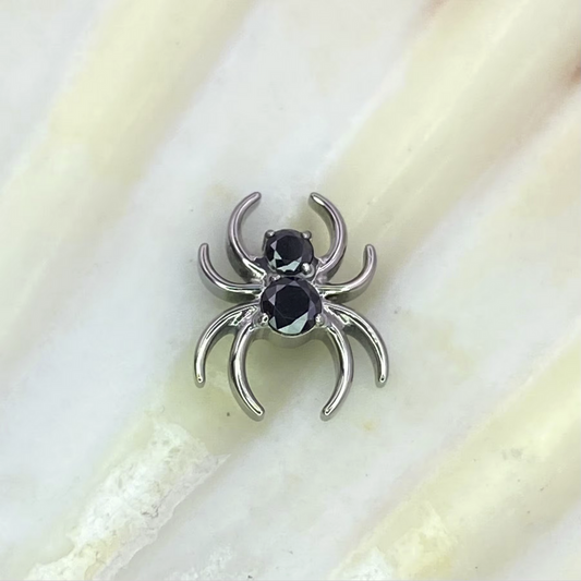 SPIDER Double Black Gem Internal Thread Top Medical grade titanium ASTM F136 Labret Stud Tragus Lobe Helix Flat Conch