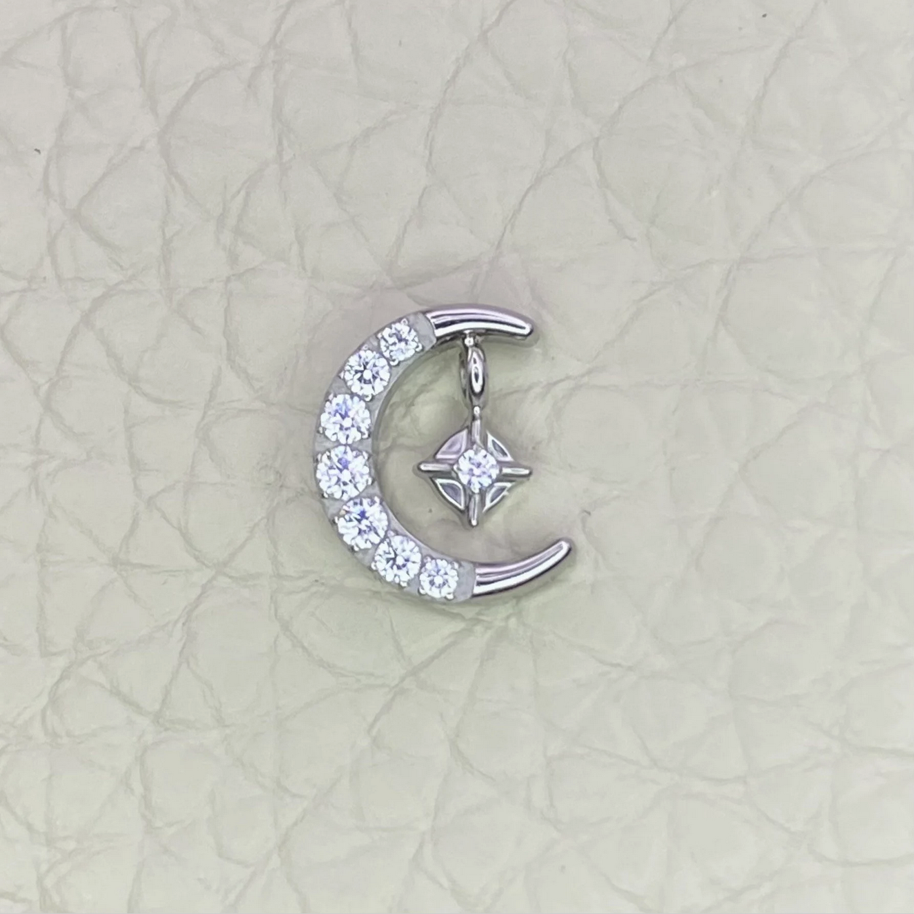 MOON with SPARKLE and Clear Gems Internal Thread Medical Grade ASTM F136 Titanium Labret Lobe Flat Piercing jewellery
