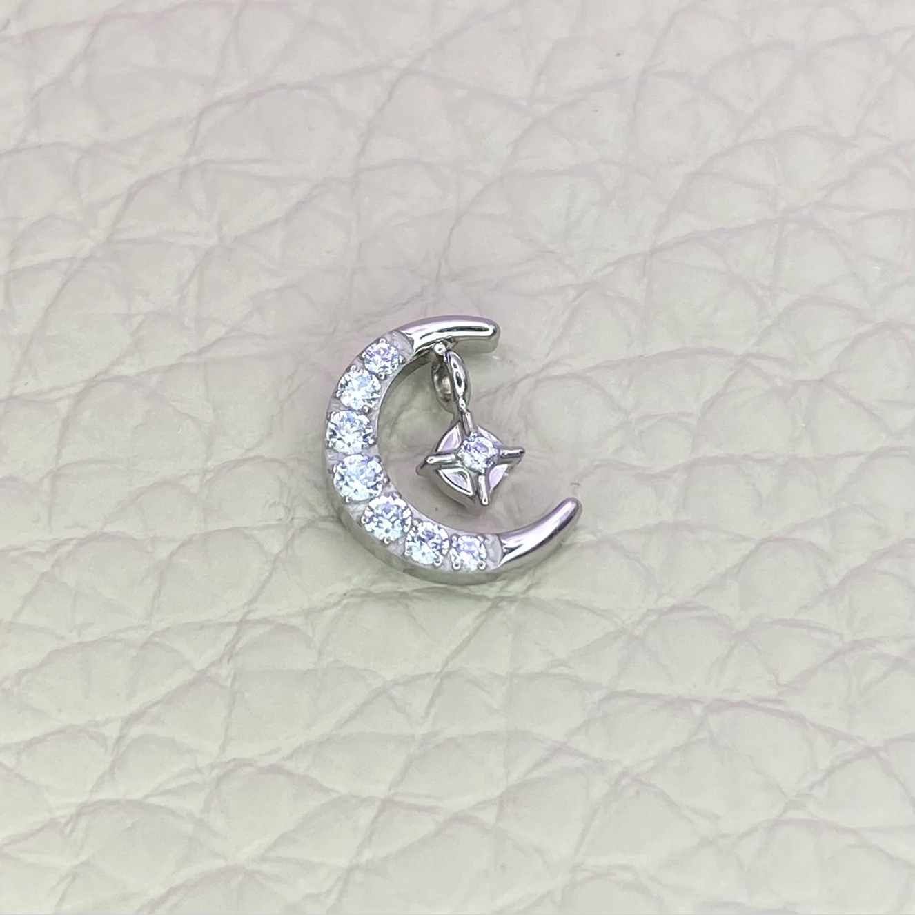 MOON with SPARKLE and Clear Gems Internal Thread Medical Grade ASTM F136 Titanium Labret Lobe Flat Piercing jewellery