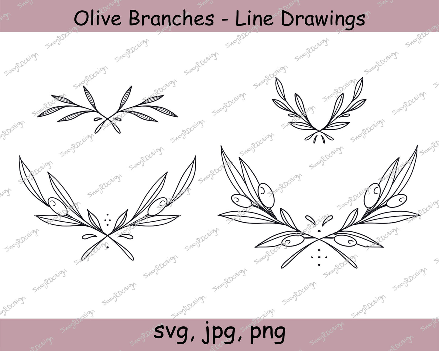 Olive Branches, 4 Line Drawings, illustration svg, olive branch svg, cricut svg, fine line design, SVG, PNG JPG