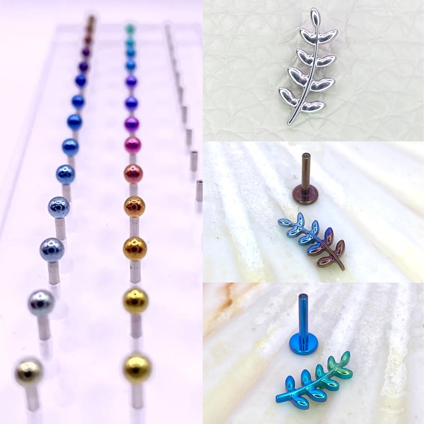 LEAFY BRANCH Internal Thread Top Medical grade titanium ASTM F136 Labret Stud for Lobe Helix Tragus  size:1.2 x 6/8/10mm