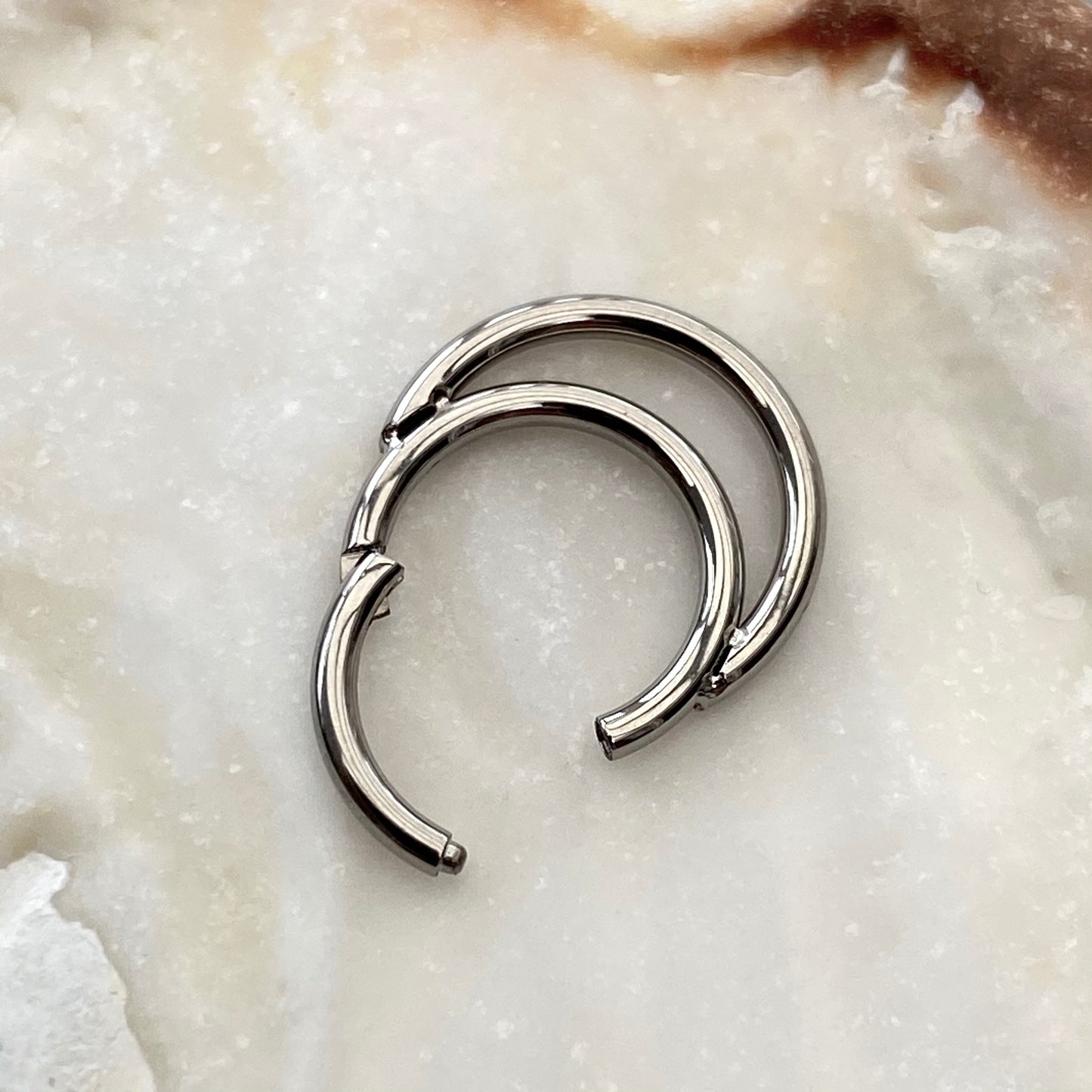 Medical Grade  ASTM F-136 Titanium Hinged Double Ring Clicker Hoop for Lobe Daith and Septum Piercings size: 1.2 x 8/10 mm