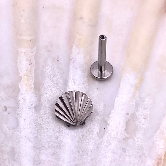 Sea SHELL Disc Top Internal Thread Medical grade titanium ASTM F136 Labret Stud Tragus Lobe Helix Flat Jewellery size:1.2x8mm