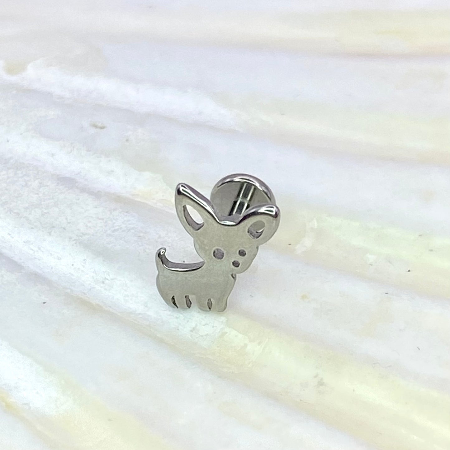 Little Dog, CHIHUAHUA Disc Top Internal Thread Medical grade titanium ASTM F136 Labret Stud Tragus Lobe Helix Flat size:1.2 x 6/8/10mm