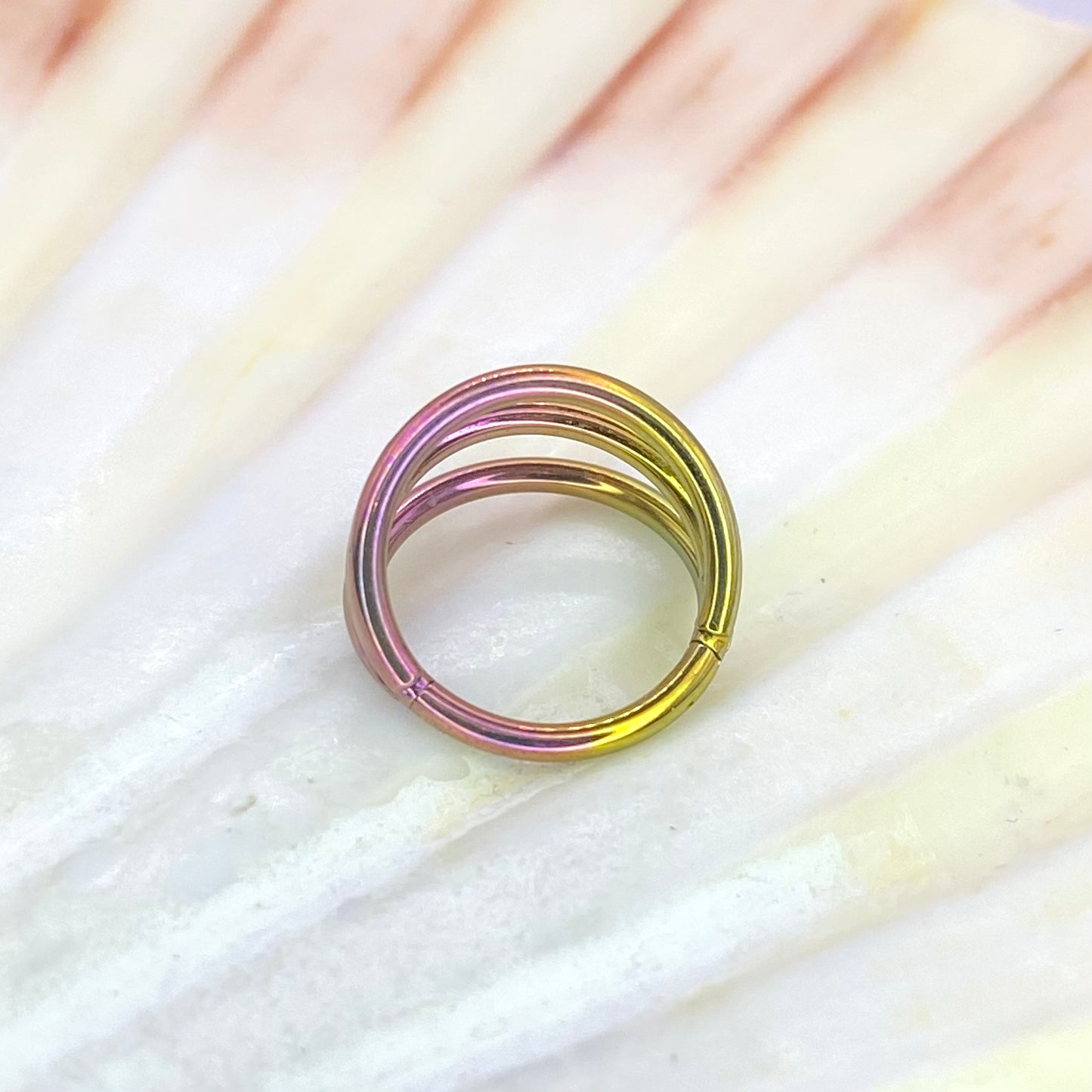 Gold to Pink GRADIENT Anodized Medical Grade ASTM F-136 Titanium Triple Band Hinged Ring Clicker Hoop Cartilage Lobe Piercing size: 1.2x6/8/10/12mm