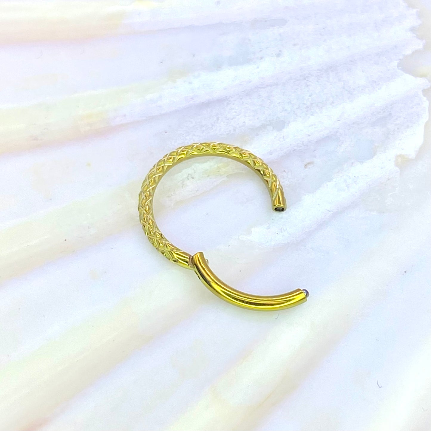 Textured GOLD Anodized Medical Grade ASTM F-136 Titanium Hinged Ring Clicker Hoop for Helix Cartilage Lobe Septum Piercings size: 1.2x10mm