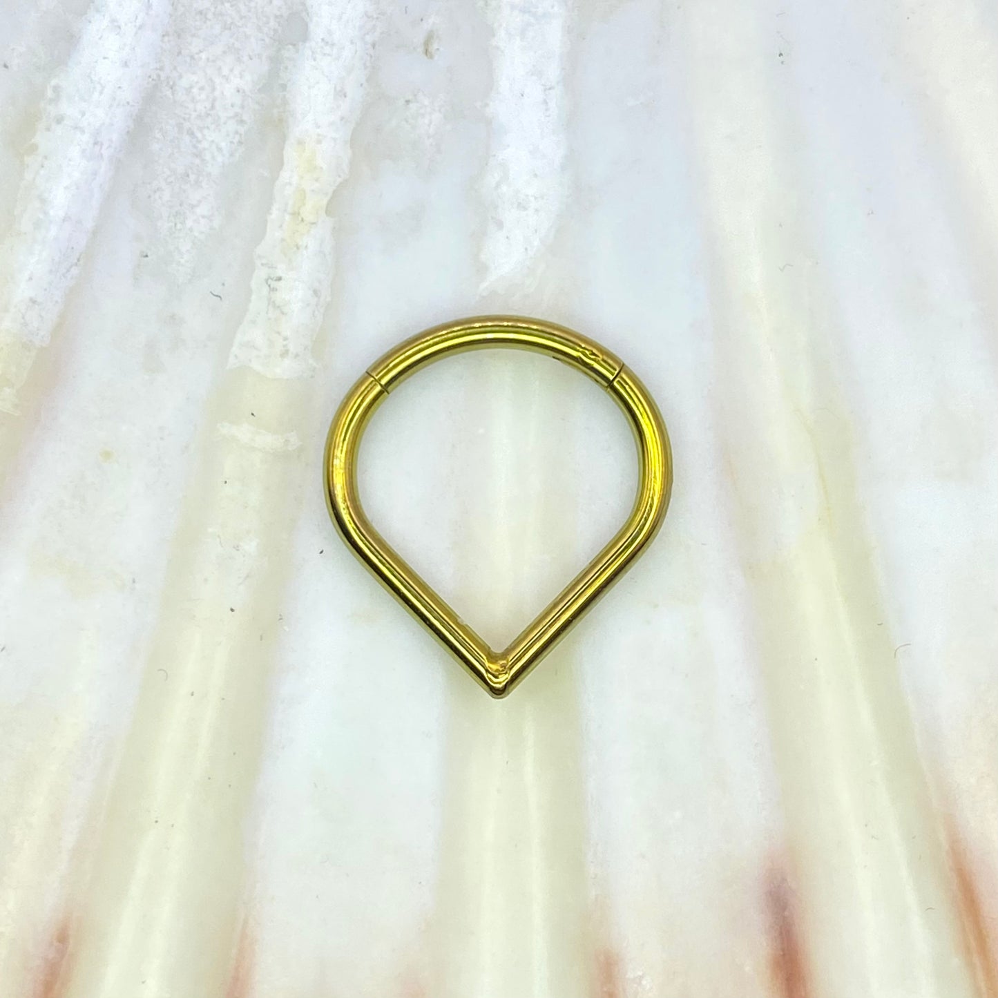 GOLD Anodized TEARDROP Shape Medical Grade Titanium Hinged Clicker Ring, Septum, Lobe, Daith Piercings size: 1.2 x 8/10 mm