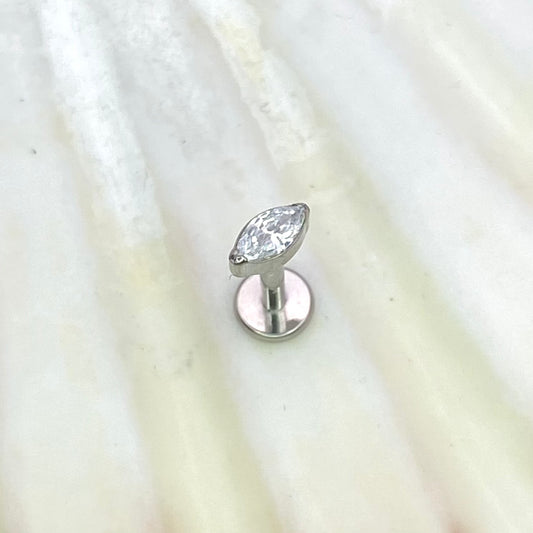 SINGLE Marquise Clear/Pink/Blue/Green Gem Top Medical Grade ASTM F136 Titanium Internal Thread Labret Ear Jewellery Helix Tragus Cartilage Earring 1.2x6/8mm