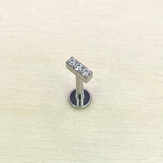 RECTANGLE Clear Gem Top Medical grade ASTM:F-136 titanium labret Internal thread conch,helix,tragus,ear lobe jewellery