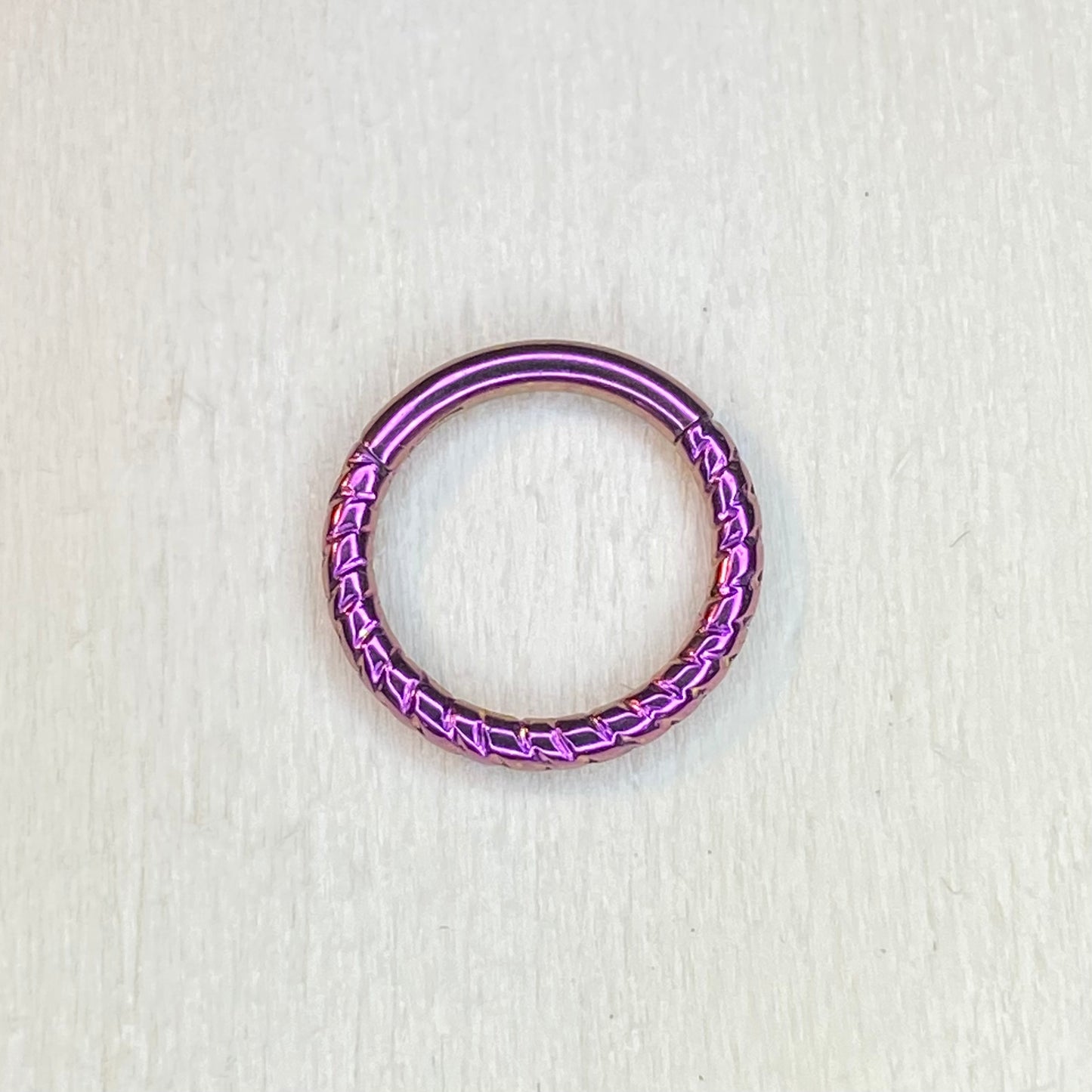 FUSCHIA Anodized Twisted Rope Style Medical Grade ASTM F-136 Titanium Hinged Ring Clicker Hoop Helix Cartilage Lobe Septum Hoop size:1.2x8mm