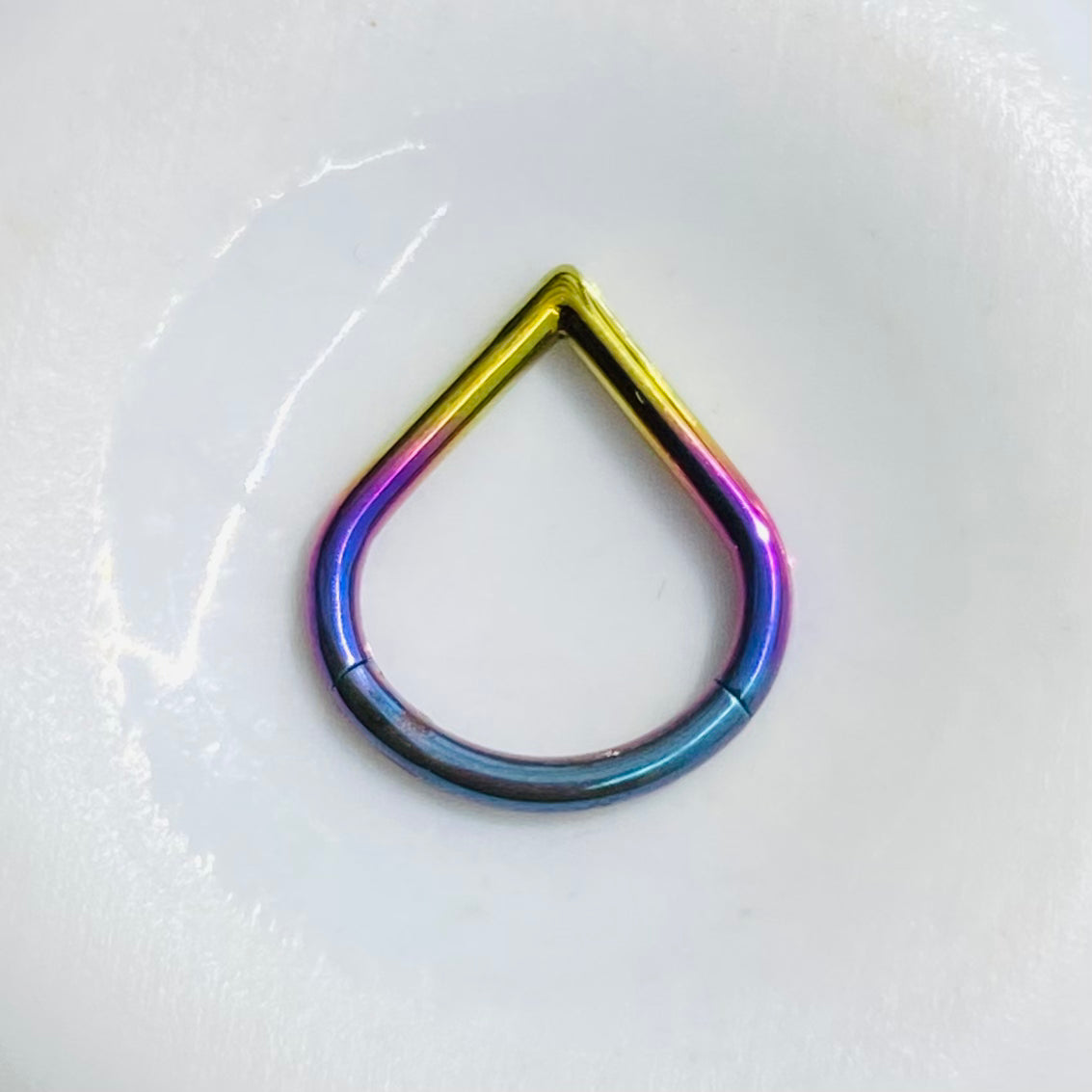 Rainbow Colour Anodized TEARDROP Shape Medical Grade Titanium Hinged Clicker Ring, Septum, Lobe, Daith Piercings size: 1.2 x 8/10 mm (Copy)