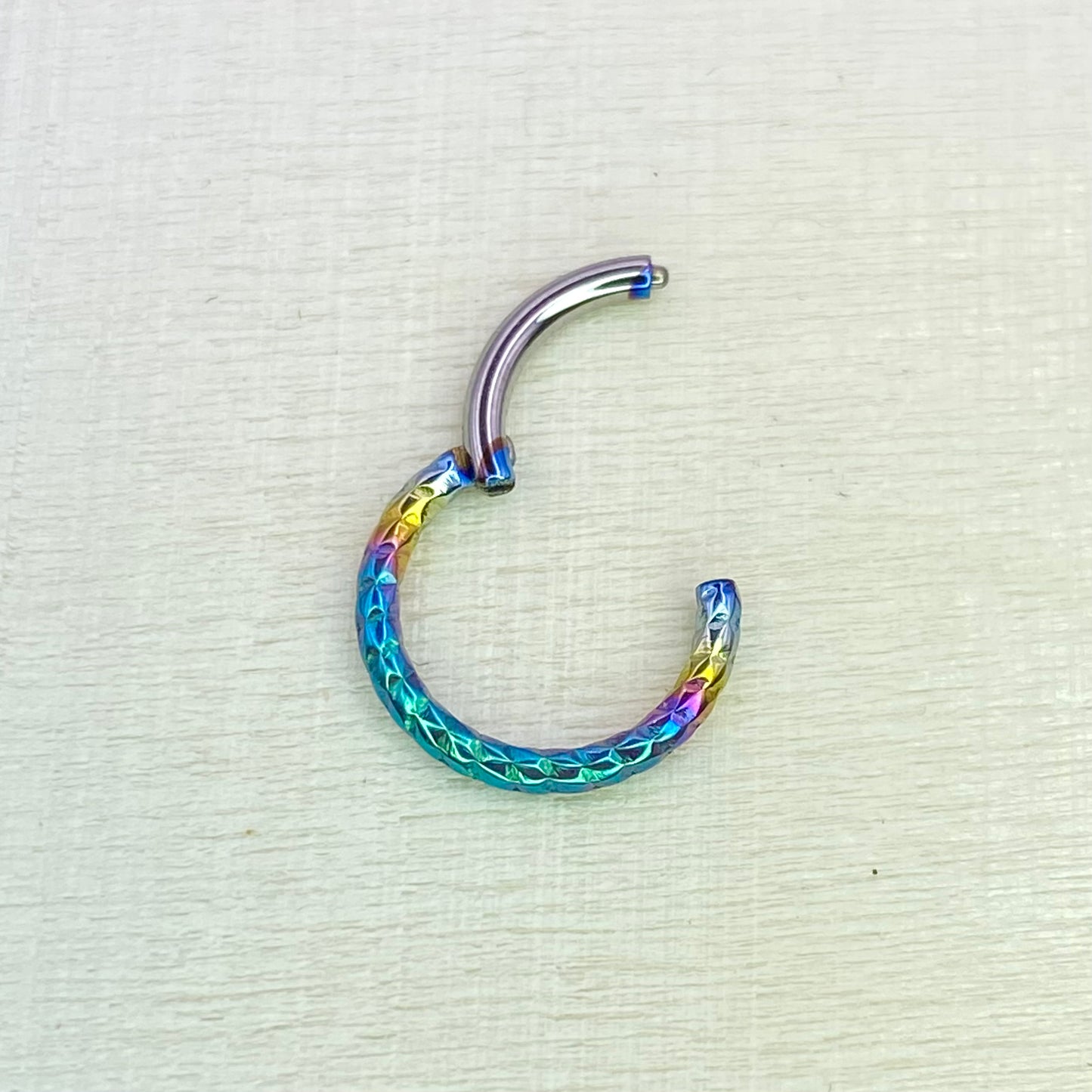 RAINBOW Anodized Twisted Rope Style Medical Grade ASTM F-136 Titanium Hinged Ring Clicker Hoop Helix Cartilage Lobe Septum Hoop size:1.2x8mm