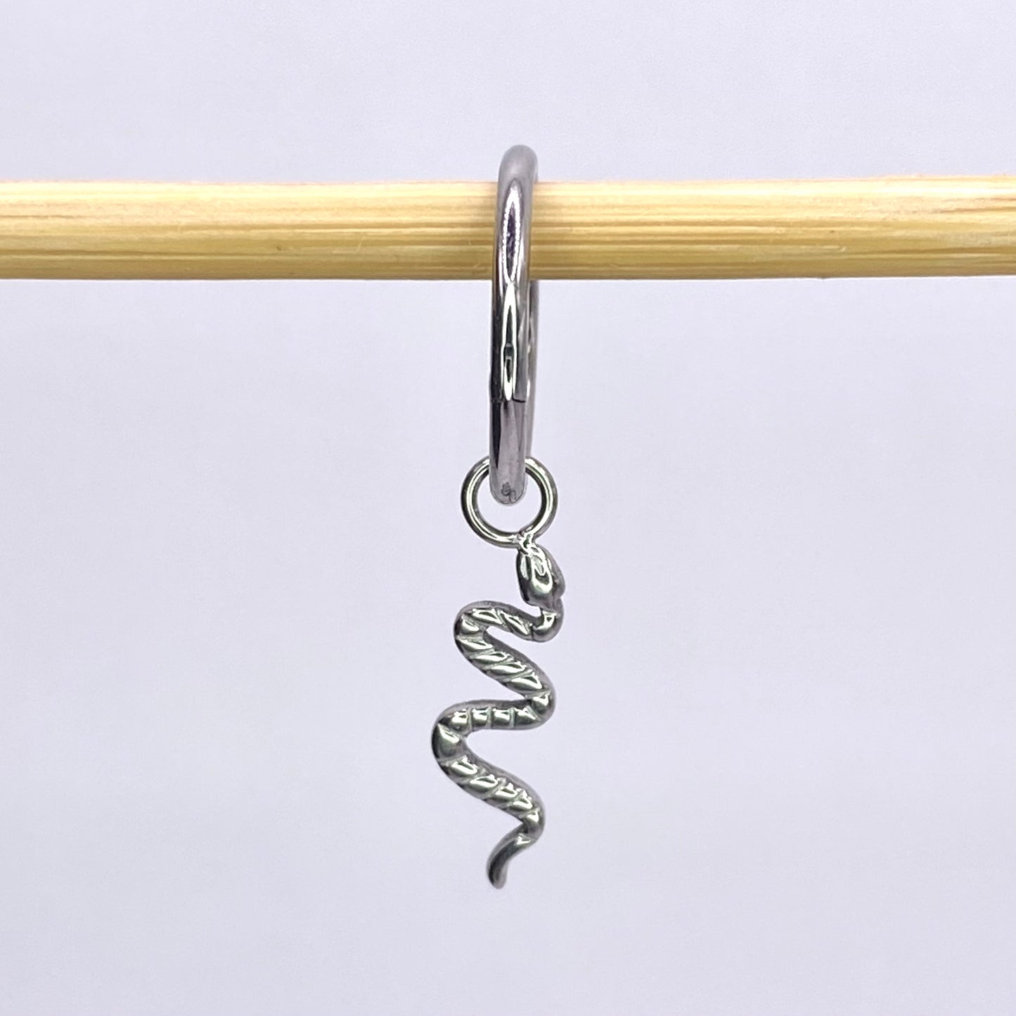 SNAKE Charm with Titanium Clicker Hoop Earring for lobe or outer conch piercings 1.2 x 8/10mm