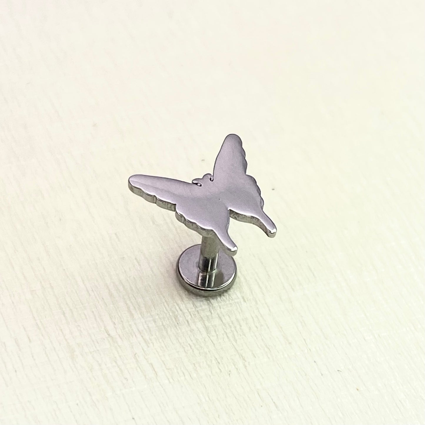 BUTTERFLY Silhouette Top Medical grade ASTM:F-136 titanium labret 1.2x8mm Internal thread conch,helix,tragus,ear lobe flat jewellery