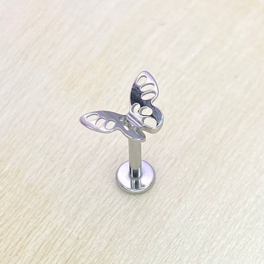 3D BUTTERFLY Medical grade ASTM:F-136 titanium labret 1.2x8mm Internal thread conch,helix,tragus,ear lobe flat jewellery