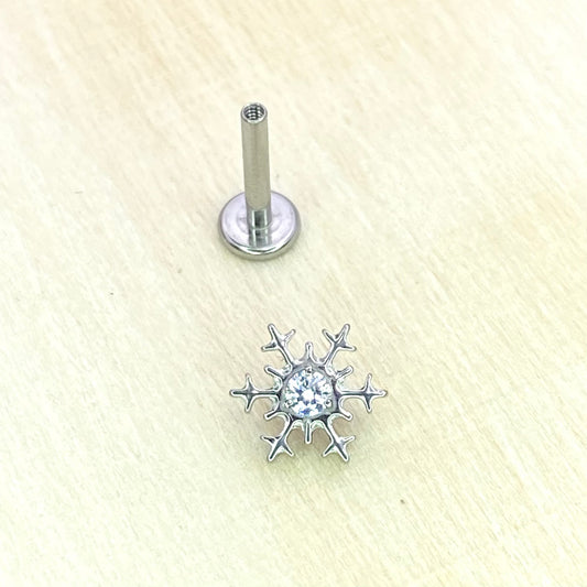 SNOWFLAKE Clear Gem Top Internal Thread Medical grade ASTM F136 titanium Labret Stud Lobe Helix Flat Piercing Jewellery size:1.2 x 8mm