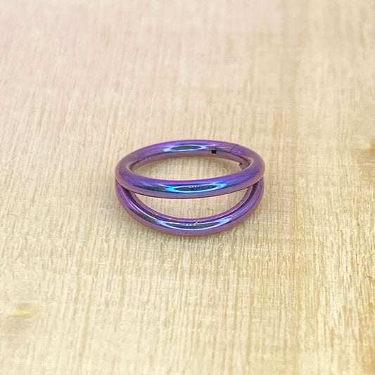 BLURPLE Anodized Medical Grade ASTM F-136 Titanium Double Band Hinged Ring Clicker Hoop Cartilage Lobe Piercing size: 1.2x6/8/10/12mm