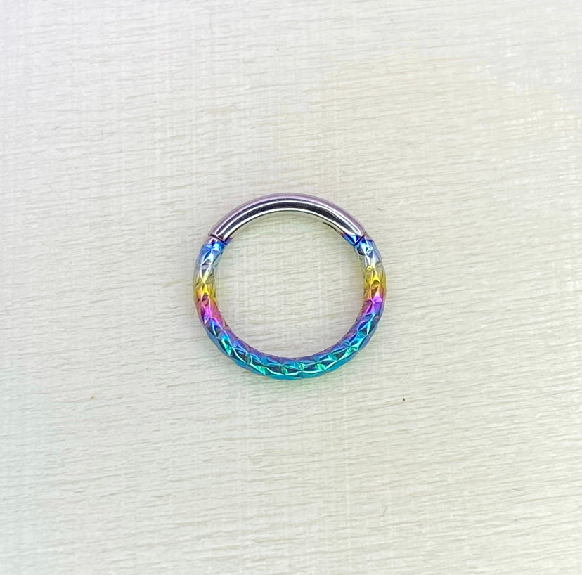 RAINBOW Anodized Twisted Rope Style Medical Grade ASTM F-136 Titanium Hinged Ring Clicker Hoop Helix Cartilage Lobe Septum Hoop size:1.2x8mm