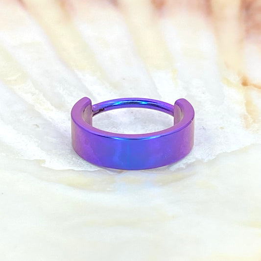 BLURPLE Colour Anodized 4mm or 2mm Wide Band Hoop, Implant Grade Titanium Clicker Hoop,  Lobe Earring, Helix Hoop, Conch Hoop