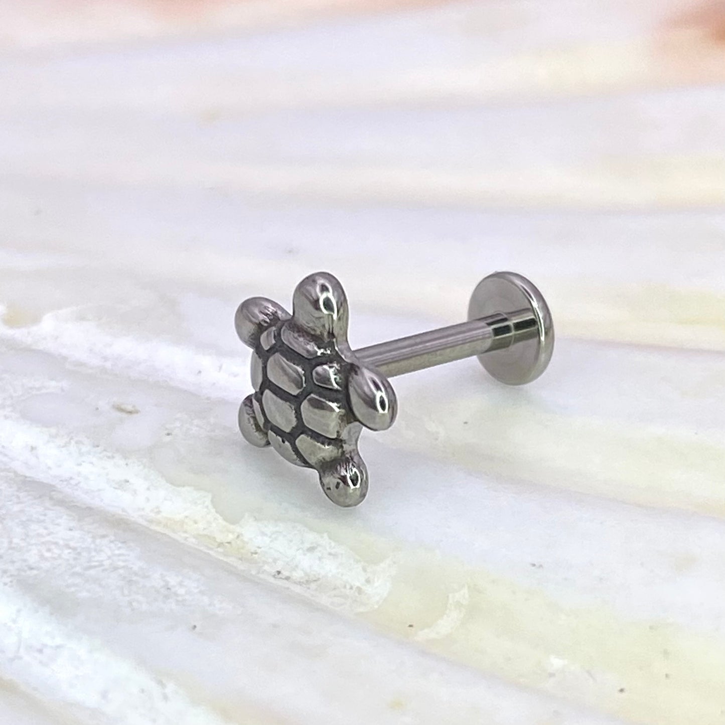 TURTLE Top Internal Thread Medical grade titanium ASTM F136 Labret Stud Lobe Helix Flat jewellery