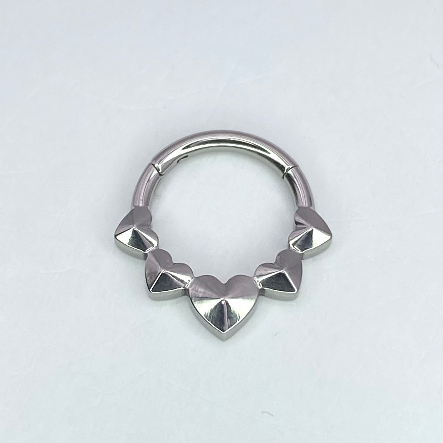 5 Hearts Forward Facing Titanium Clicker Hoop for Septum, Daith and Cartilage Piercings