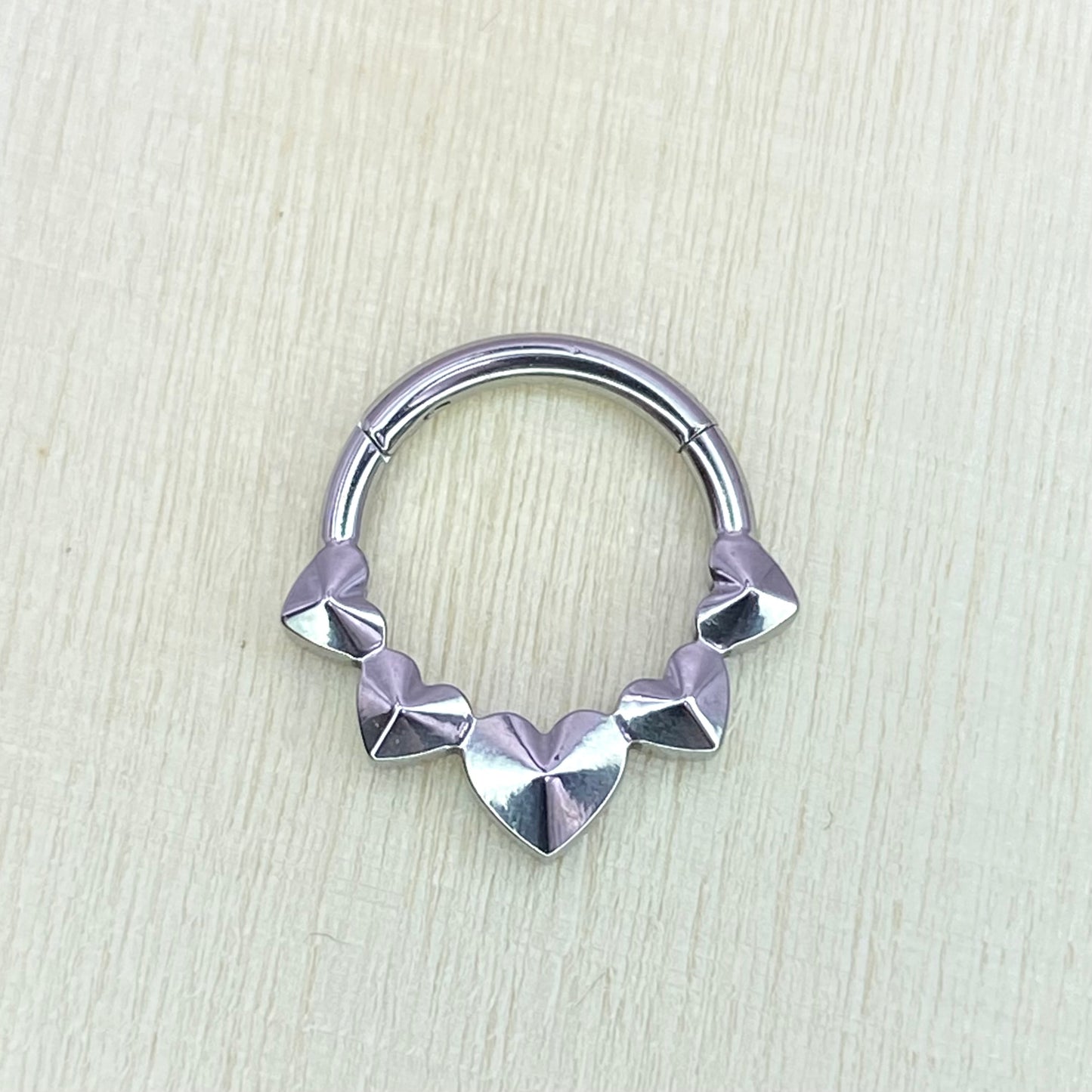 5 Hearts Forward Facing Titanium Clicker Hoop for Septum, Daith and Cartilage Piercings