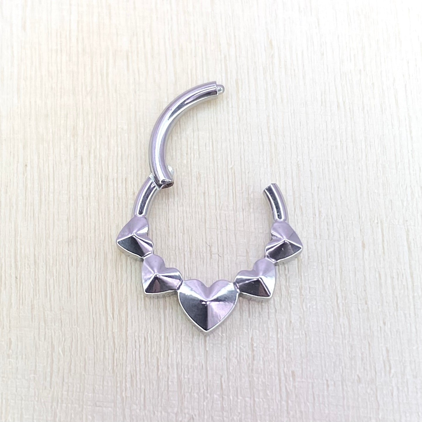 5 Hearts Forward Facing Titanium Clicker Hoop for Septum, Daith and Cartilage Piercings