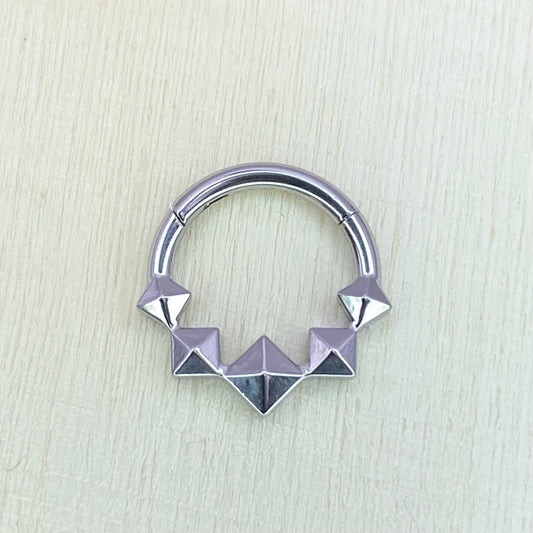 5 PYRAMIDS Forward Facing Titanium Clicker Hoop for Septum, Daith and Cartilage Piercings