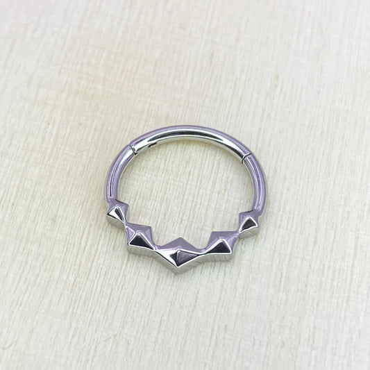 5 SMALL PYRAMIDS Forward Facing Titanium Clicker Hoop for Septum, Daith and Cartilage Piercings