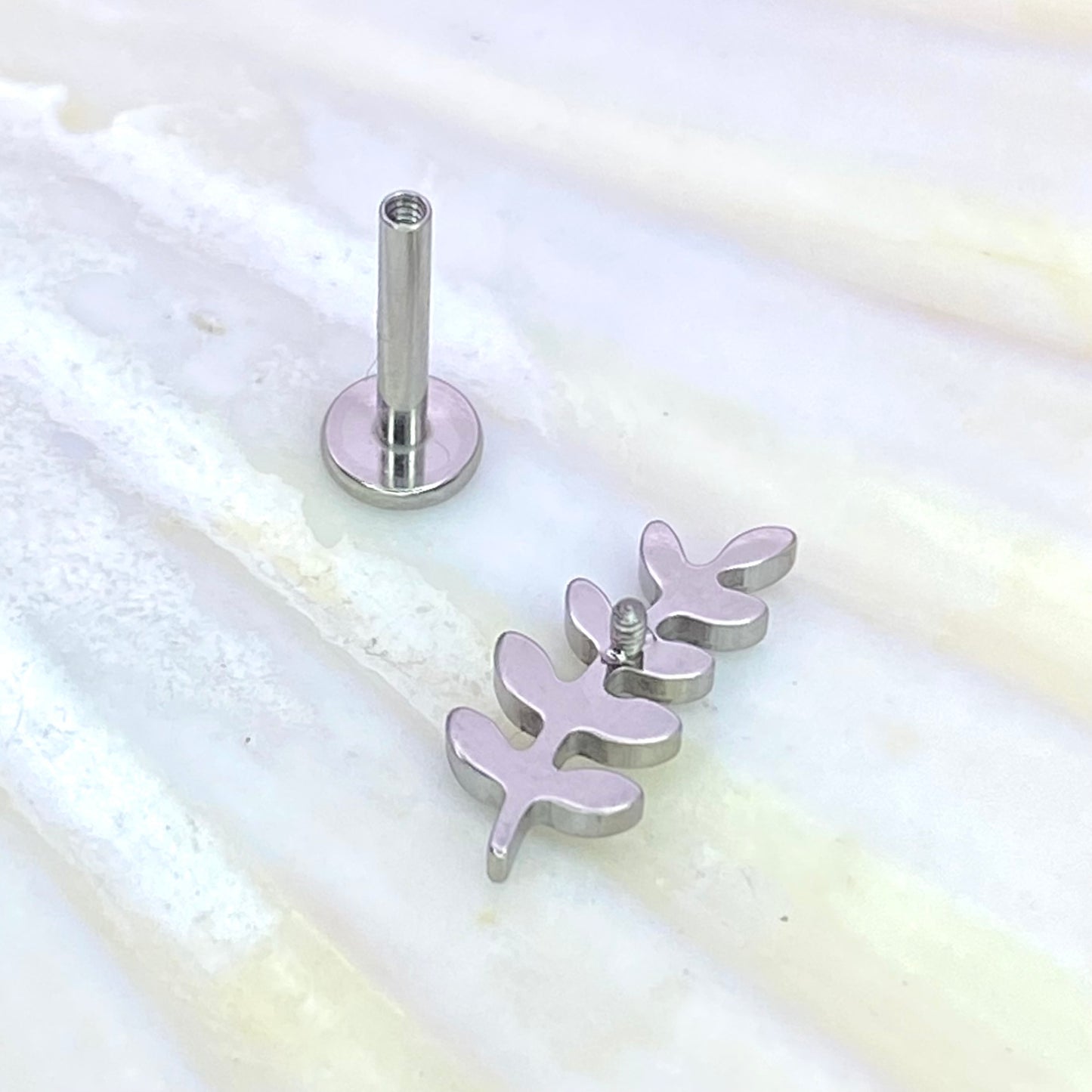 LEAFY BRANCH Internal Thread Top Medical grade titanium ASTM F136 Labret Stud for Lobe Helix Tragus  size:1.2 x 6/8/10mm